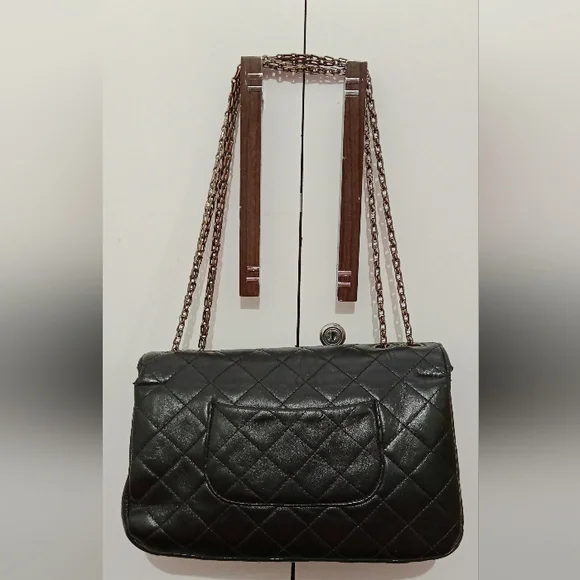 Calfskin synthetic luxury leather flap shoulder bag black 🖤 - Picture 12 of 16